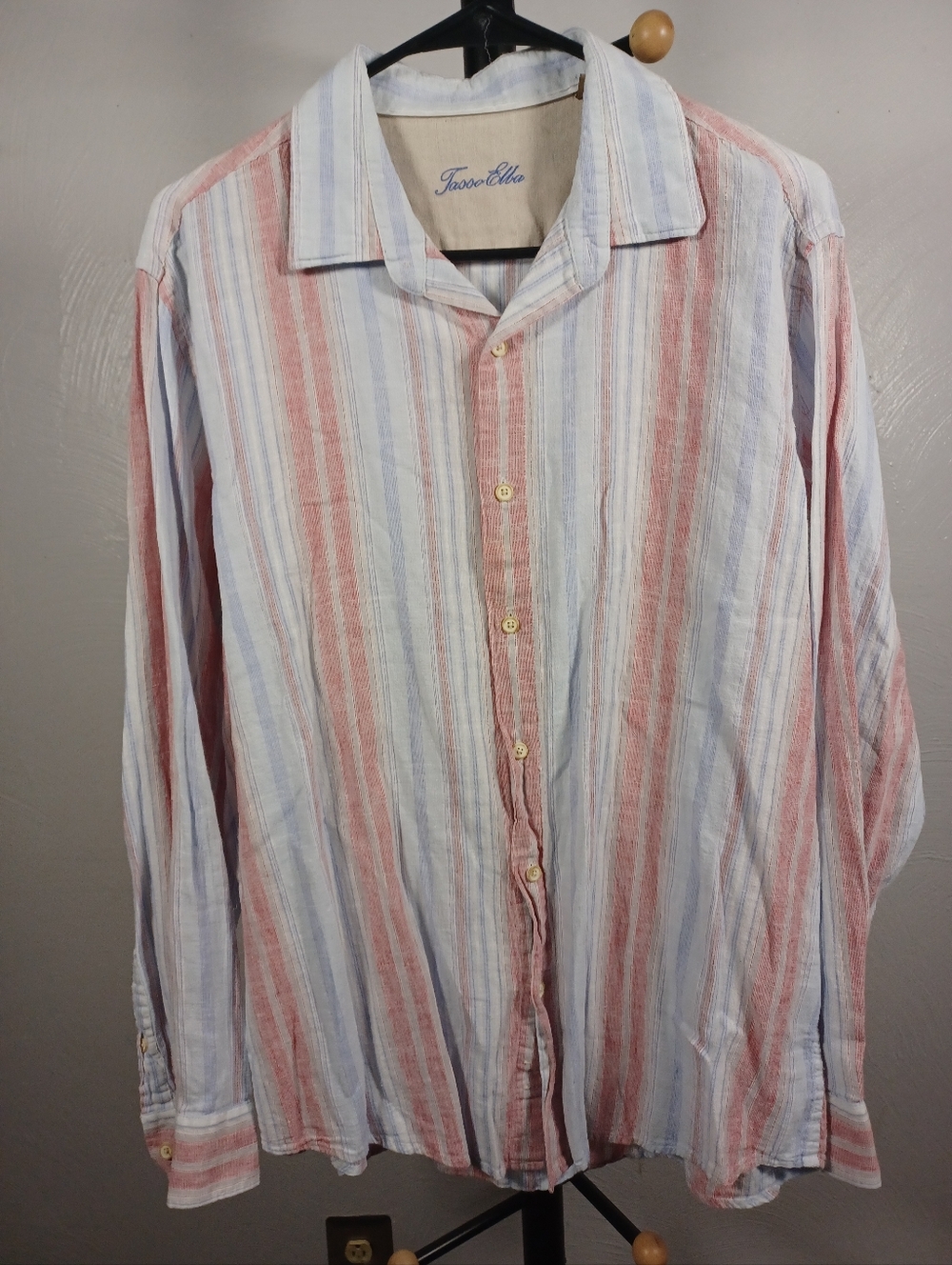 Tasso Elba Linen Blend Long Sleeve Button Down Size Large